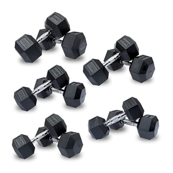 Rubber Coated Hexagon Dumbbells - (In Pairs)